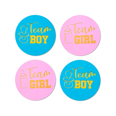 Il genere dell'oro rivela le etichette della doccia di bambino di Team Boy And Team Girl degli autoadesivi