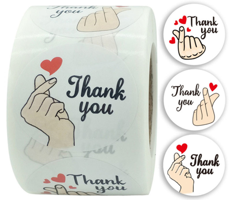 Rotoli di etichette adesive di ringraziamento floreali con gesti di stampa personalizzati per l'ordinazione